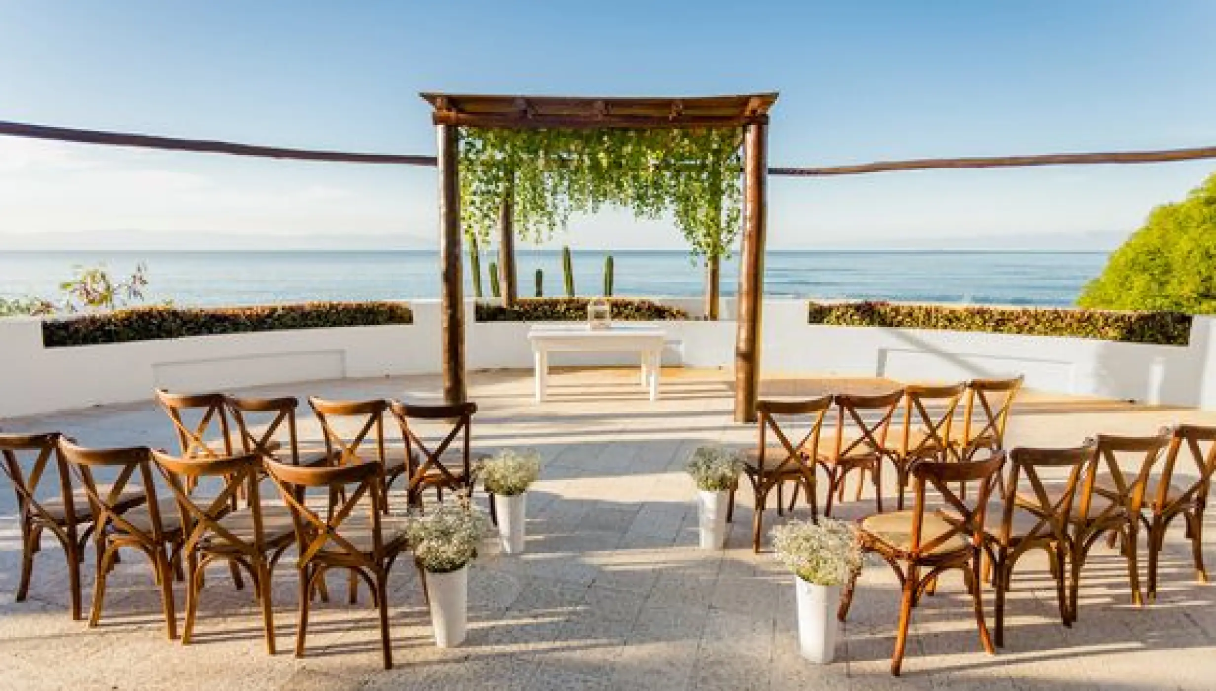 Ceremony decor on Bougainvillea terrace at Grand Palladium Vallarta Resort and Spa