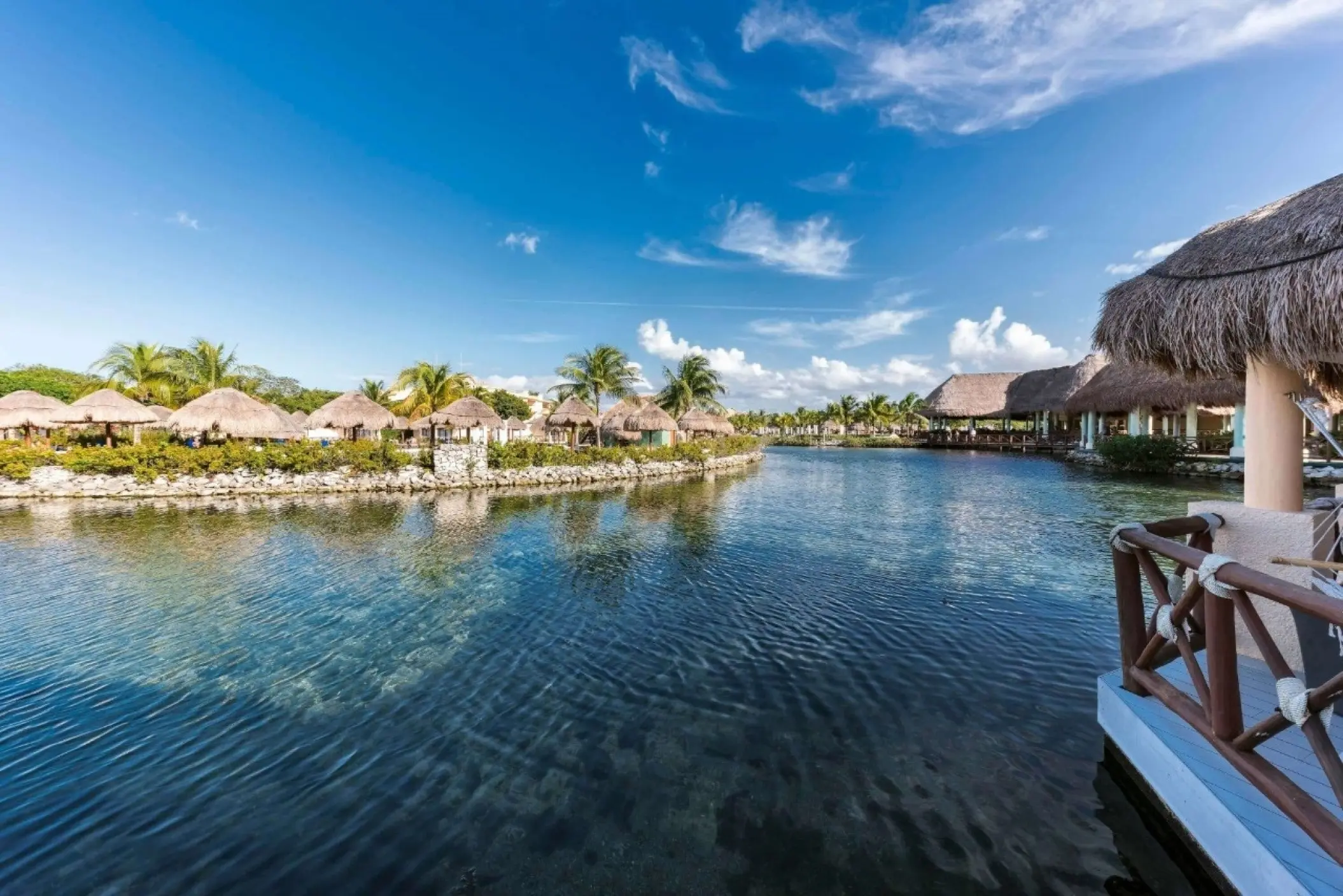 Grand Palladium White Sand overwater bungalows and lake, Riviera Maya