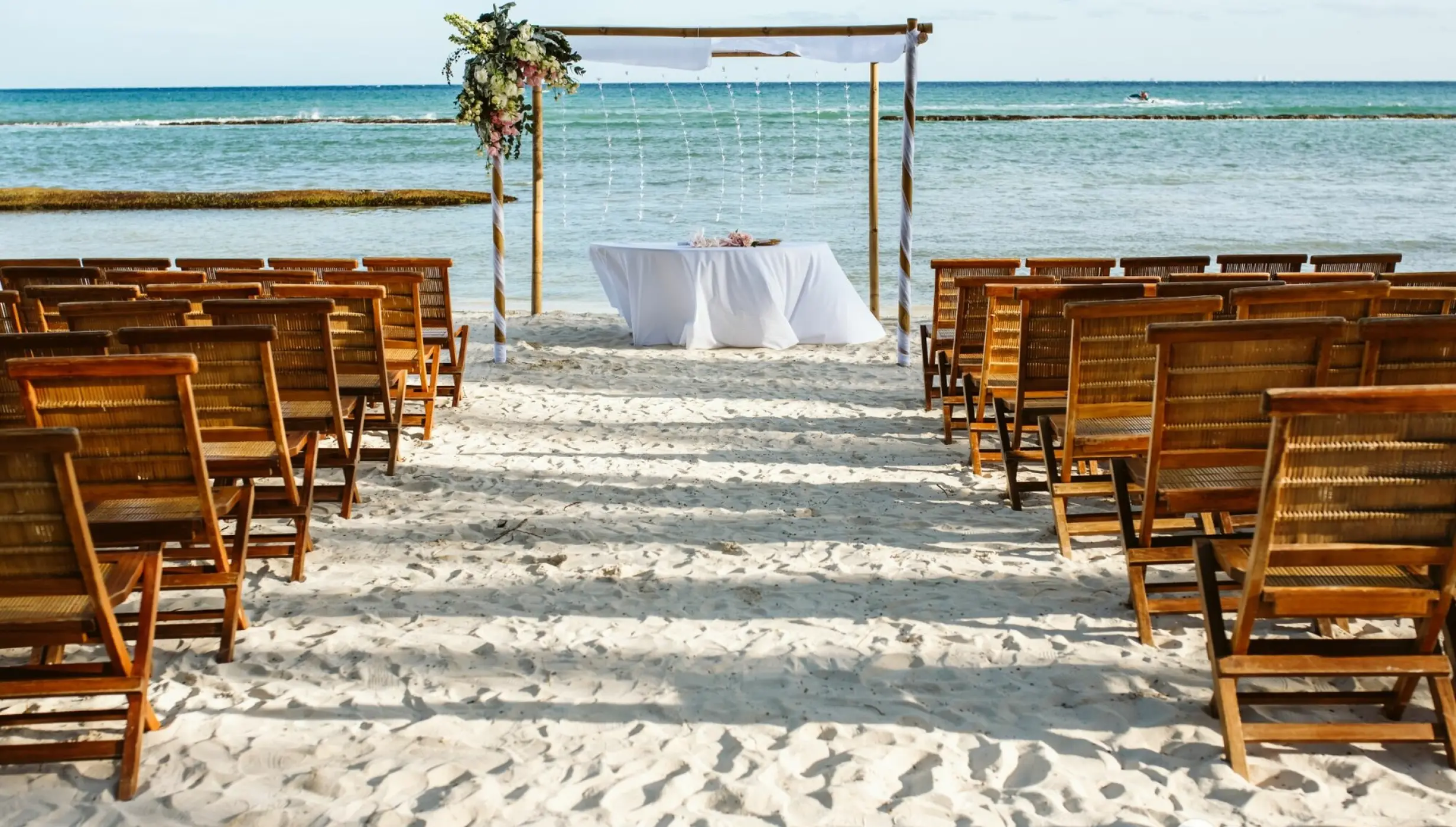 Ceremony decor in Grand Class Beach venue at Grand Velas