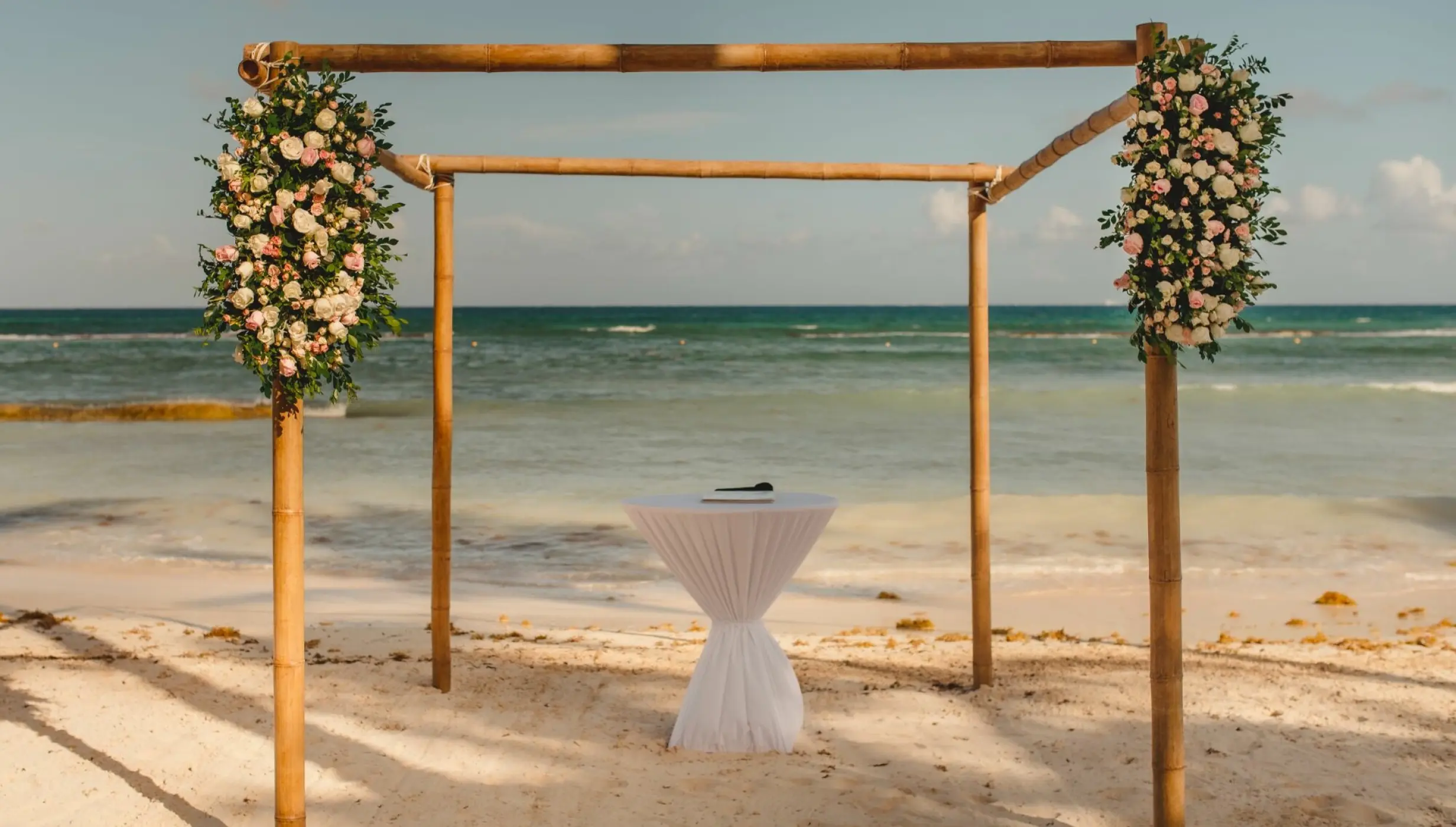 Ceremony decor in Grand Class Beach venue at Grand Velas