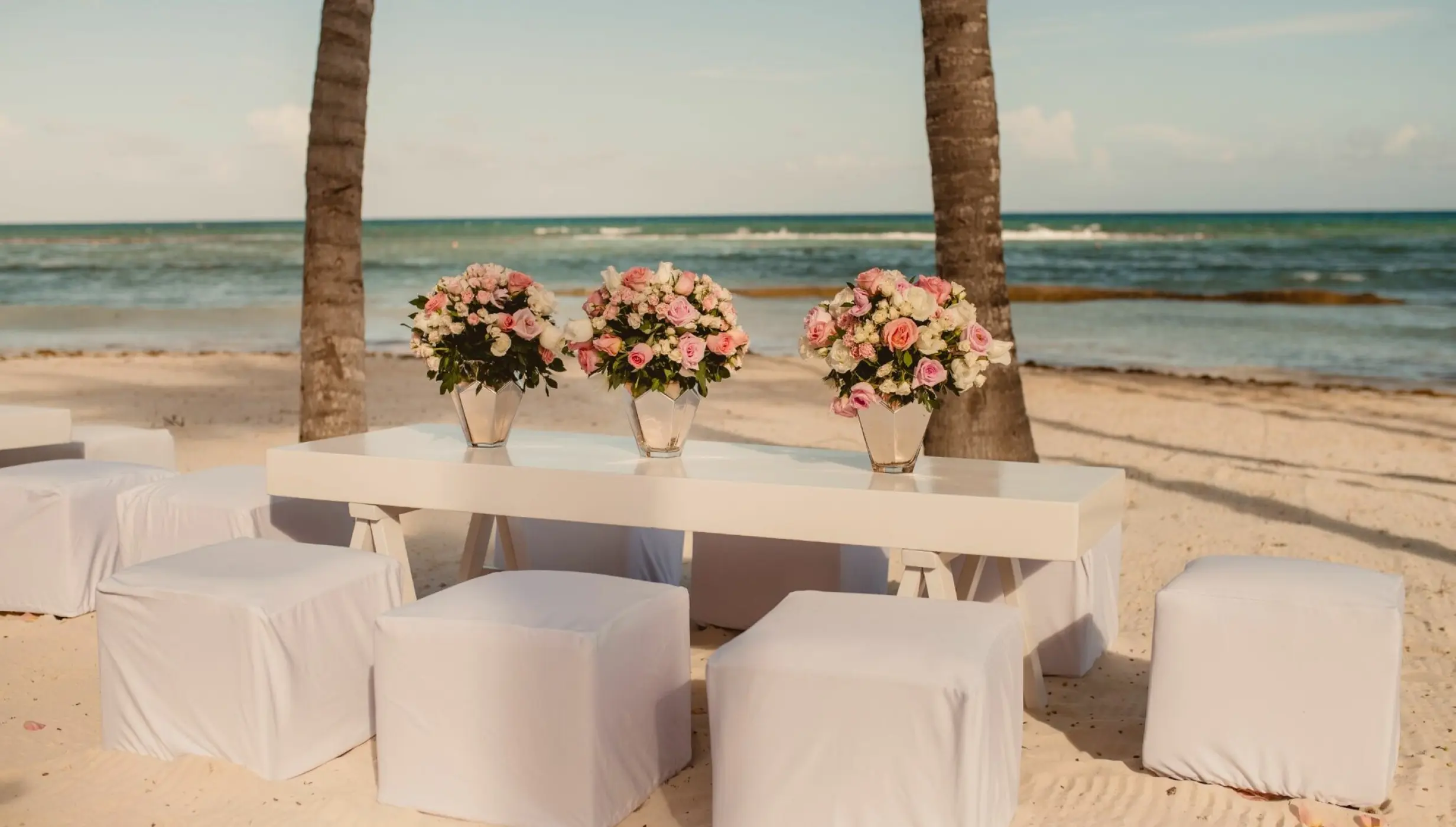 Ceremony decor in Grand Class Beach venue at Grand Velas