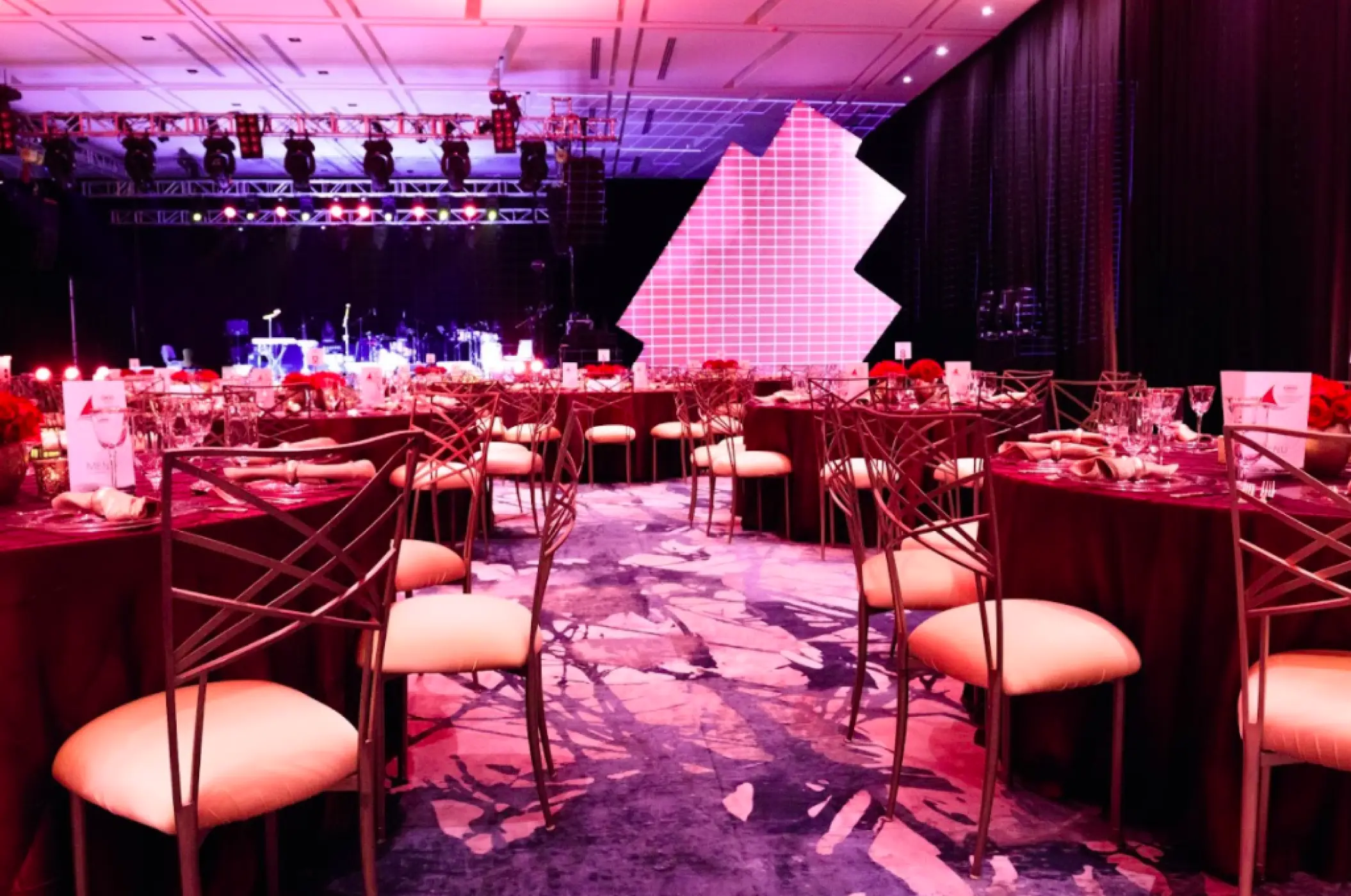Indoor wedding reception setup in the ballroom at Grand Velas Los Cabos, Cabo San Lucas