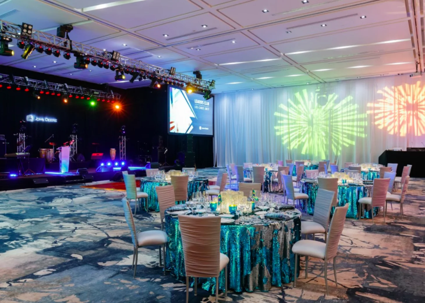 Dinner reception decor on the grand velas ballroom at grand velas los cabos