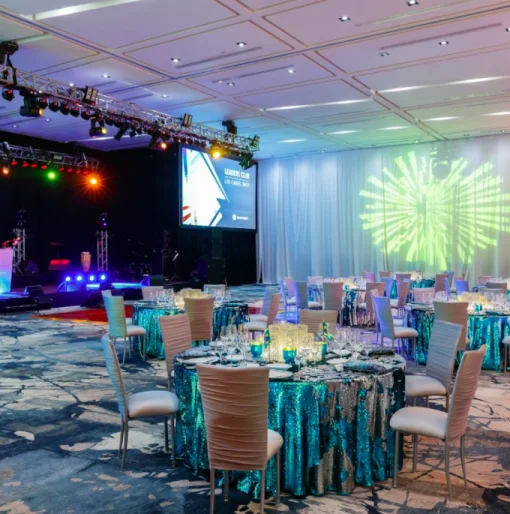 Dinner reception decor on the grand velas ballroom at grand velas los cabos
