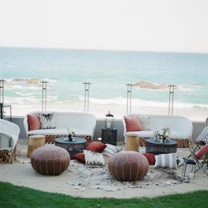 Outdoor lounge wedding reception at Grand Velas Los Cabos, Cabo San Lucas