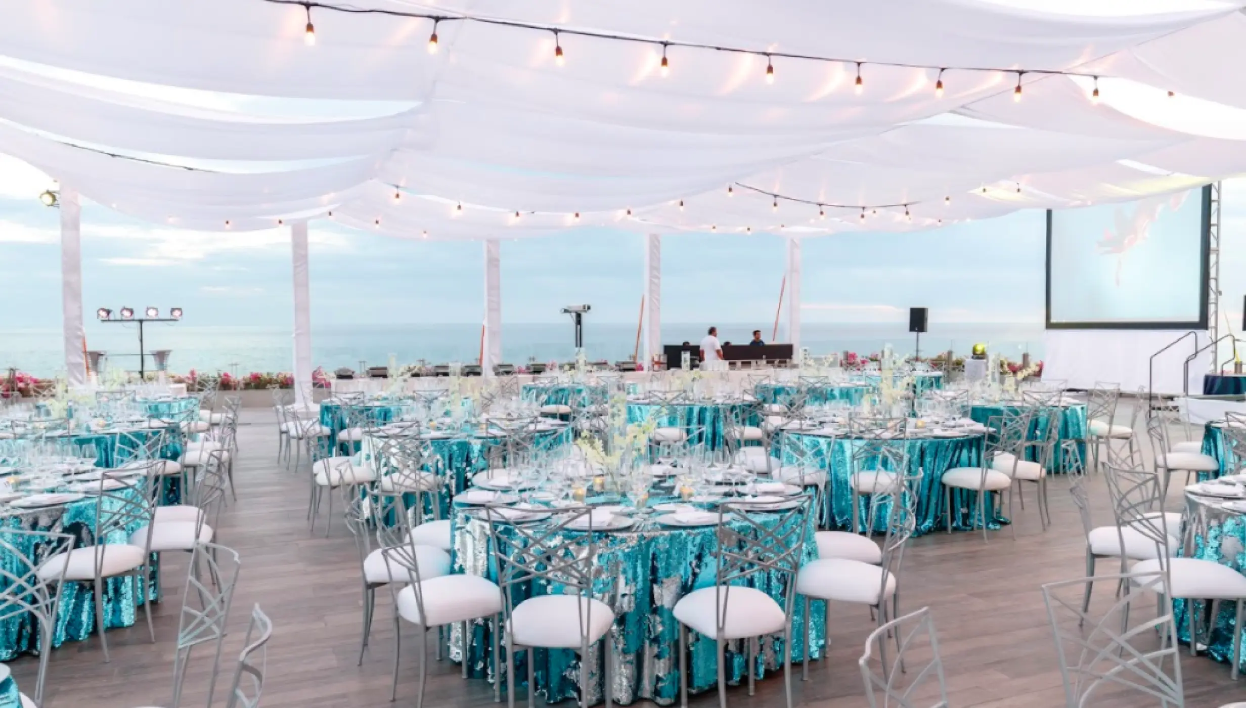 Dinner reception on the terraza del mar at grand velas los cabos