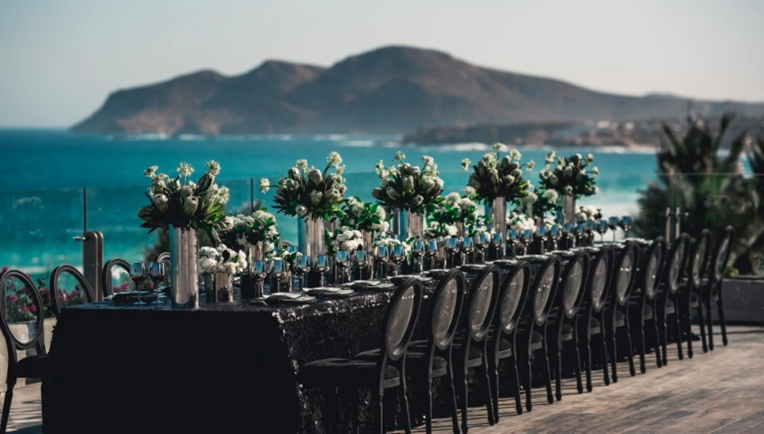 Dinner reception on the terraza del mar at grand velas los cabos