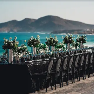 Oceanfront wedding reception terrace setup at Grand Velas Los Cabos, Cabo San Lucas