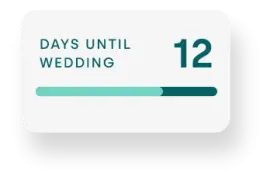 A countdown timer reading 12 days until wedding with a progress bar