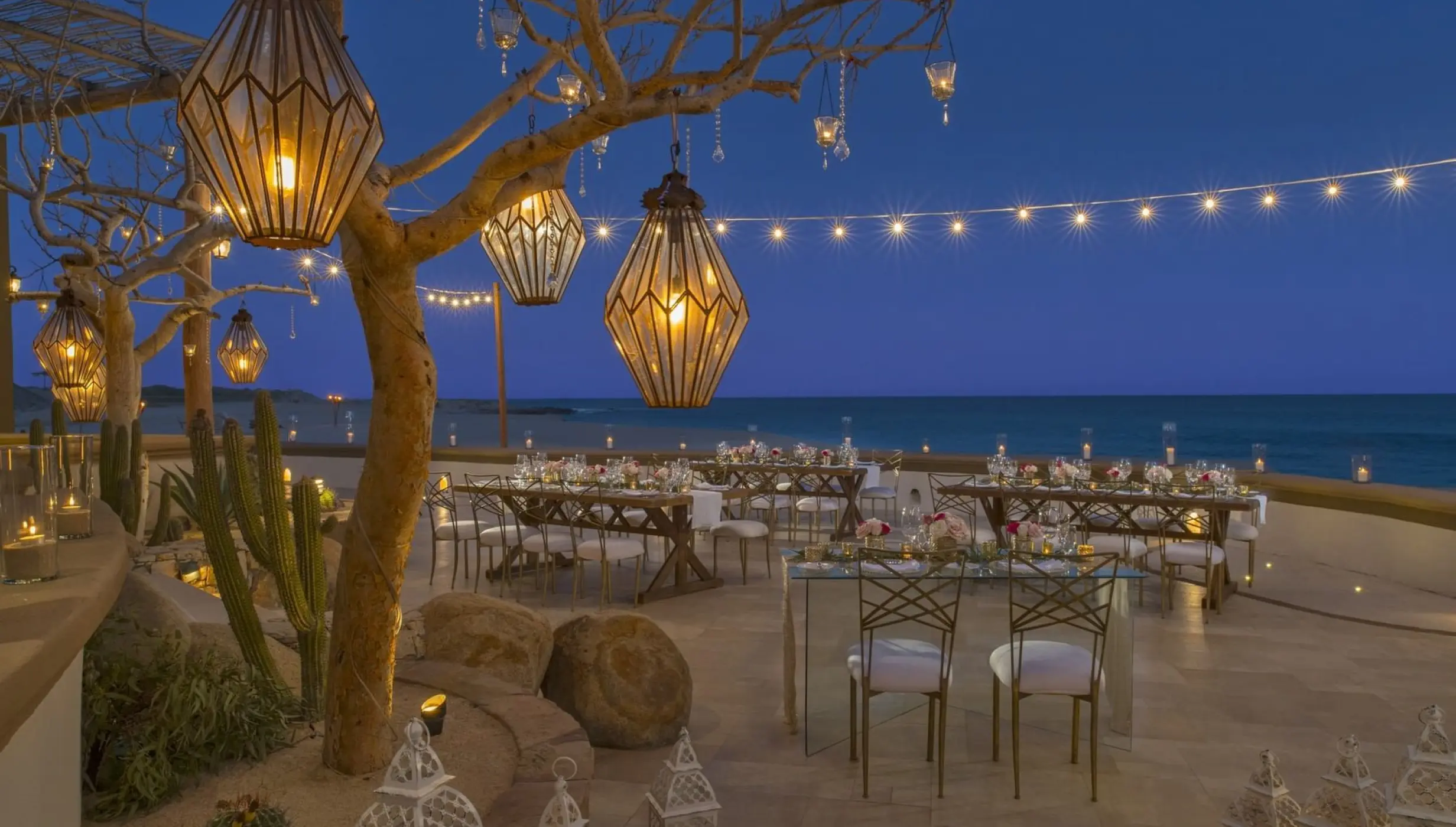 dinner reception on de cortez terrace at Hacienda Del Mar Los Cabos Resort, Villas & Golf