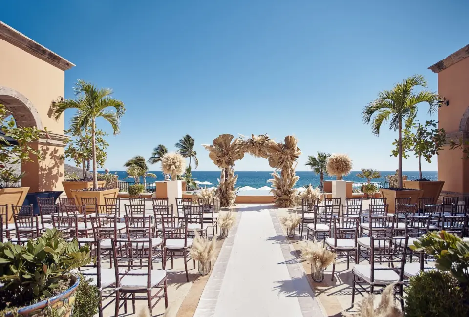 Ceremony decor on plazuela venue at Hacienda Del Mar Los Cabos Resort, Villas & Golf