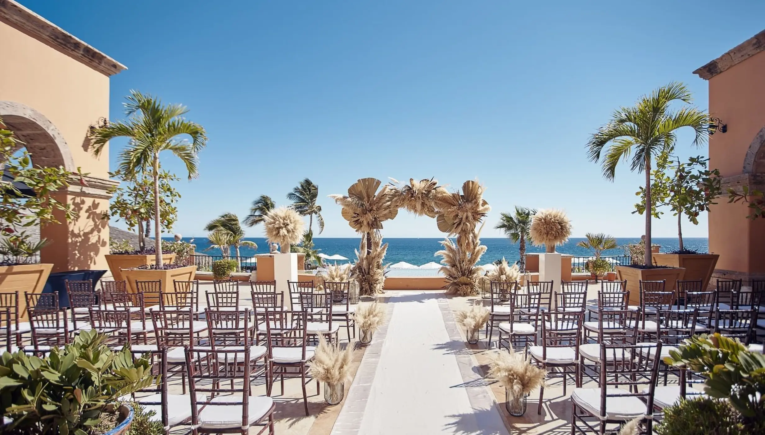 Ceremony decor on plazuela venue at Hacienda Del Mar Los Cabos Resort, Villas & Golf
