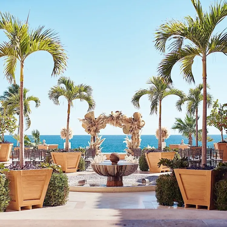 Plazuela wedding ceremony setup with ocean views at Hacienda del Mar, Cabo San Lucas