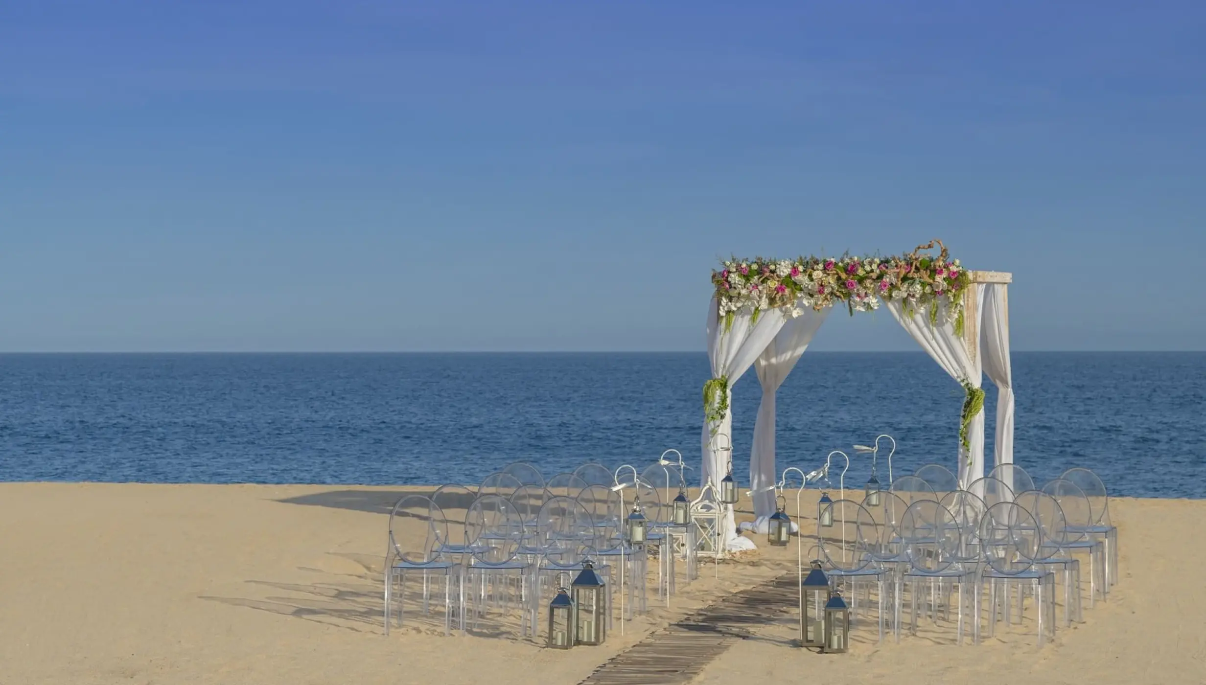 Ceremony decor on beach venue at Hacienda Del Mar Los Cabos Resort, Villas & Golf