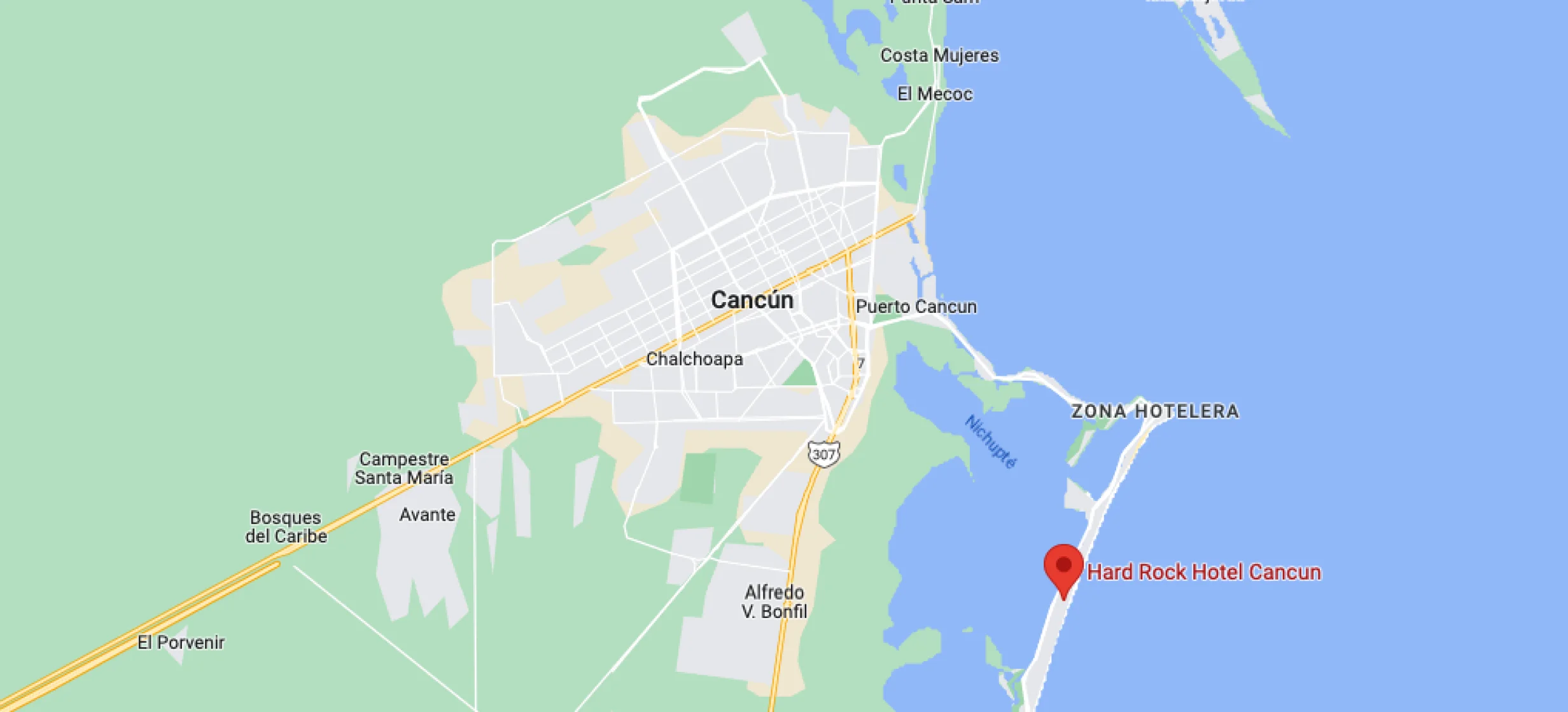 Google maps of  Hard Rock Cancun