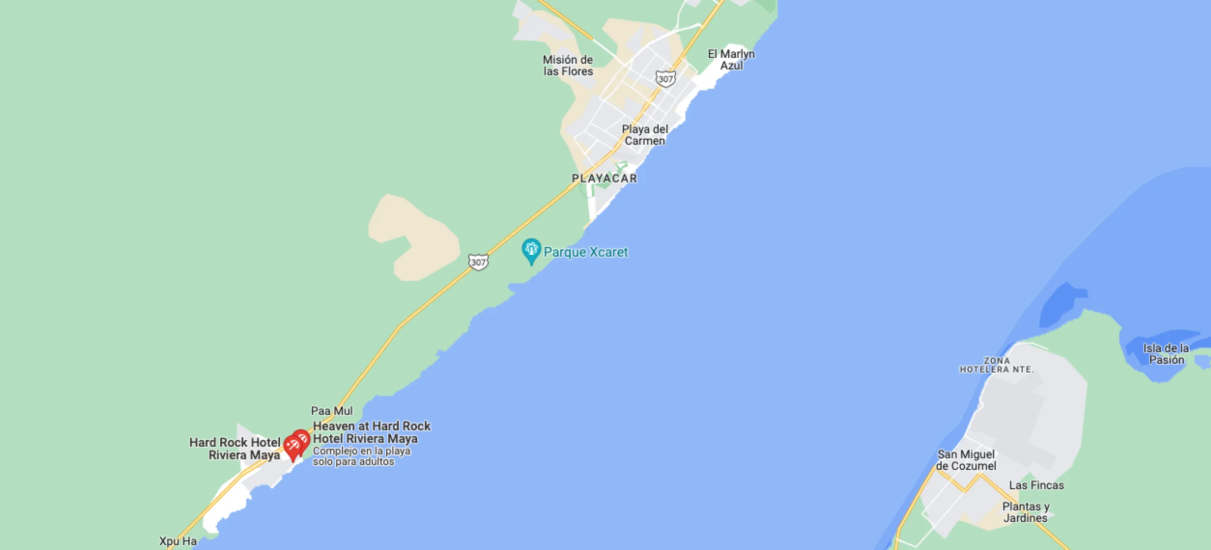 Google maps of Hard Rock Hotel Riviera Maya