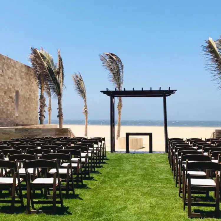Coba Garden wedding ceremony setup with beach views at Hard Rock Los Cabos, Cabo San Lucas