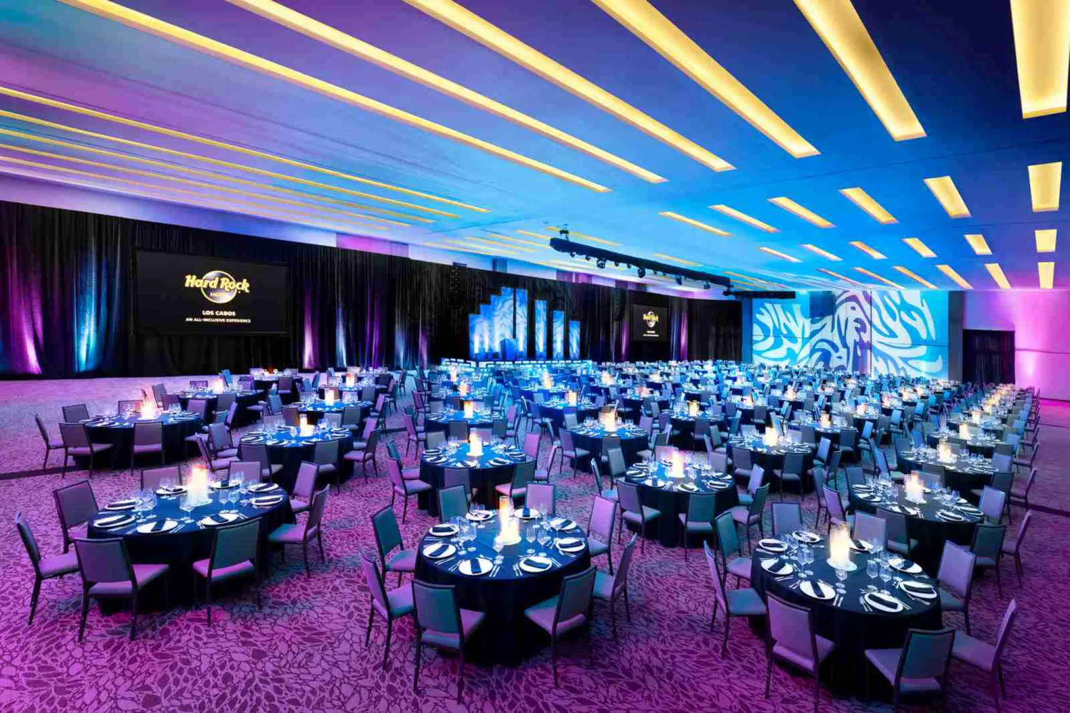 Indoor ballroom wedding reception at Hard Rock Los Cabos, Cabo San Lucas