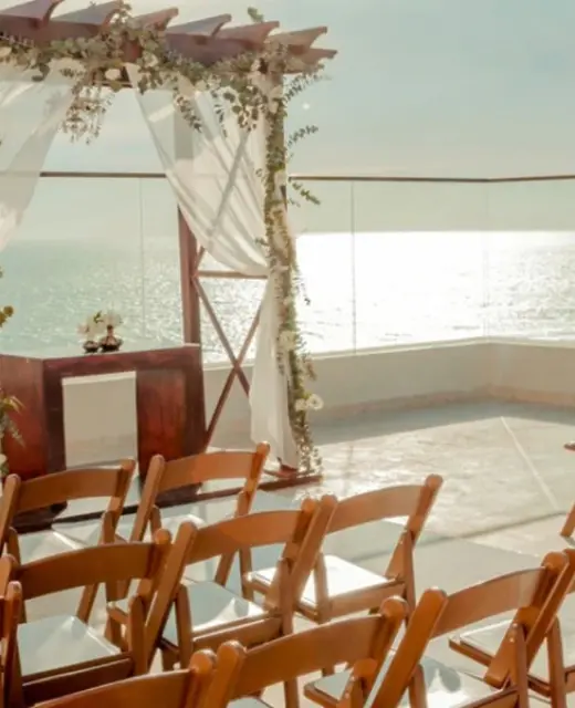 Ceremony decor on the tune and echo terrace at hard rock los cabos