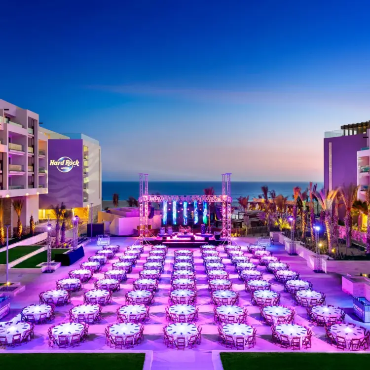 Muse Terrace wedding reception with concert stage at Hard Rock Los Cabos, Cabo San Lucas