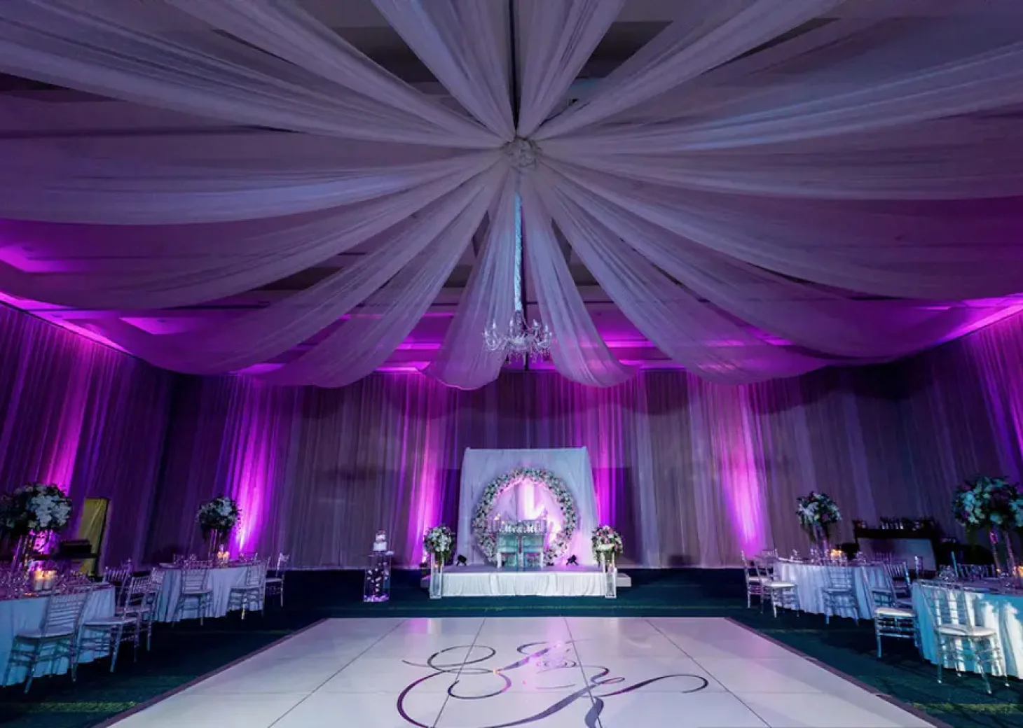 Wedding decor on the ballroom at Hard Rock Punta Cana