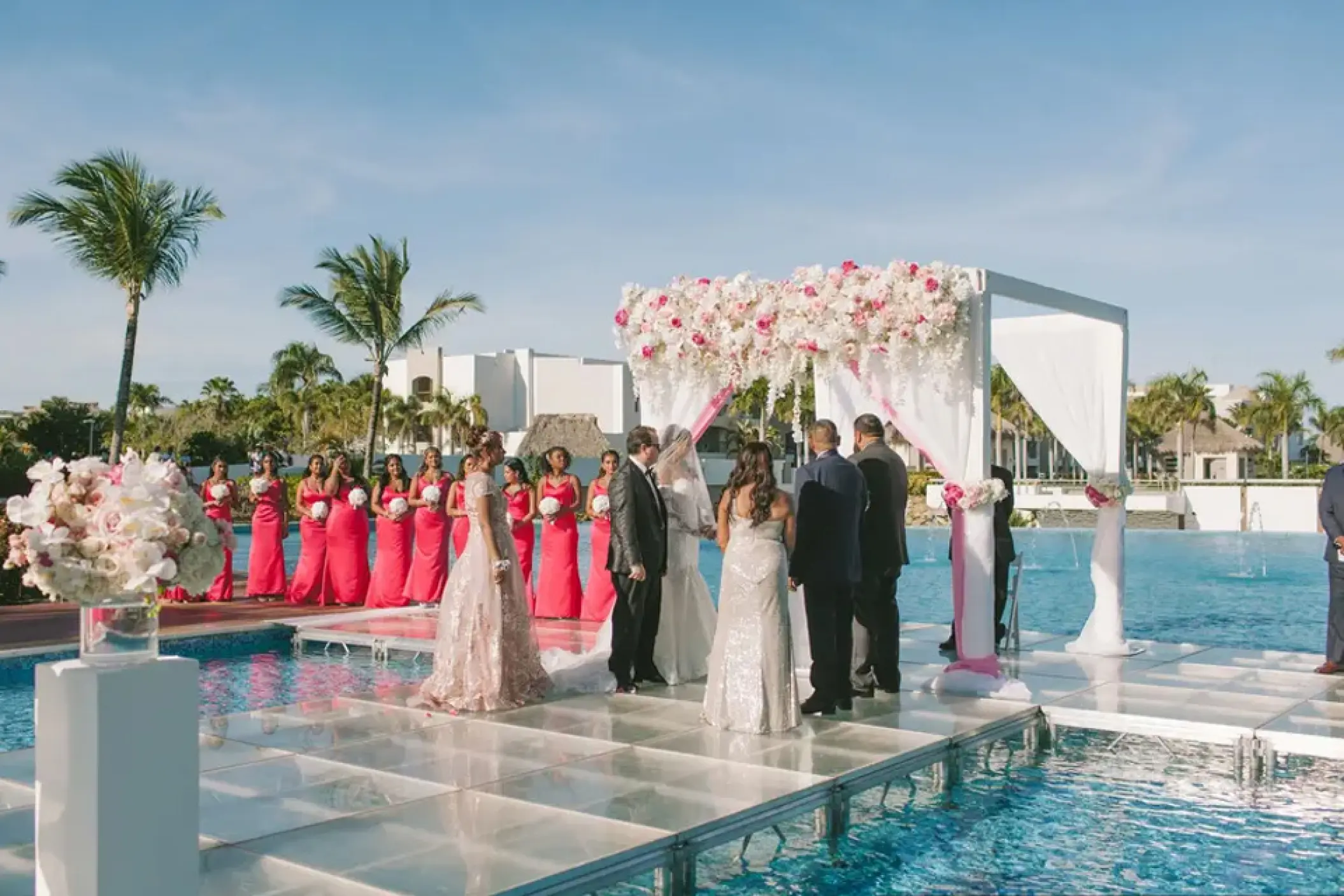 Wedding ceremony on a glass platform over a canal at Hard Rock Punta Cana