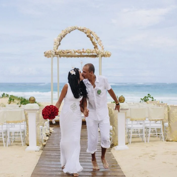 Ceremony decor on harmonica palafite wedding venue at Hard Rock Punta Cana