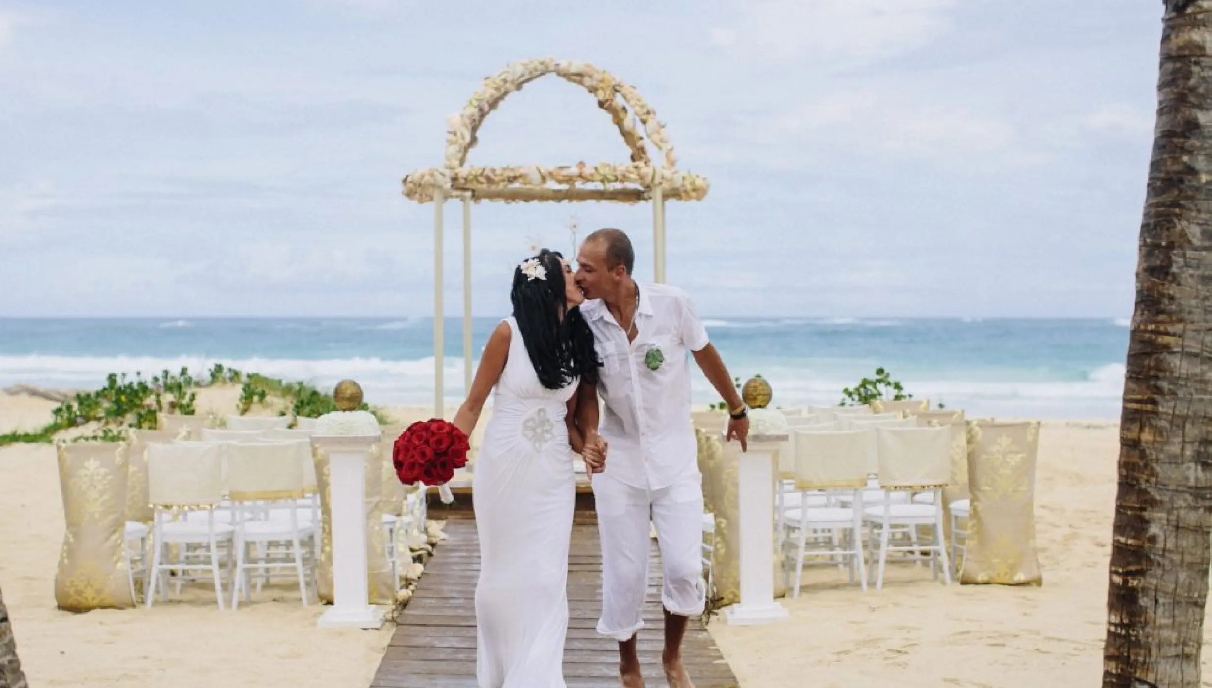 Ceremony decor on harmonica palafite wedding venue at Hard Rock Punta Cana