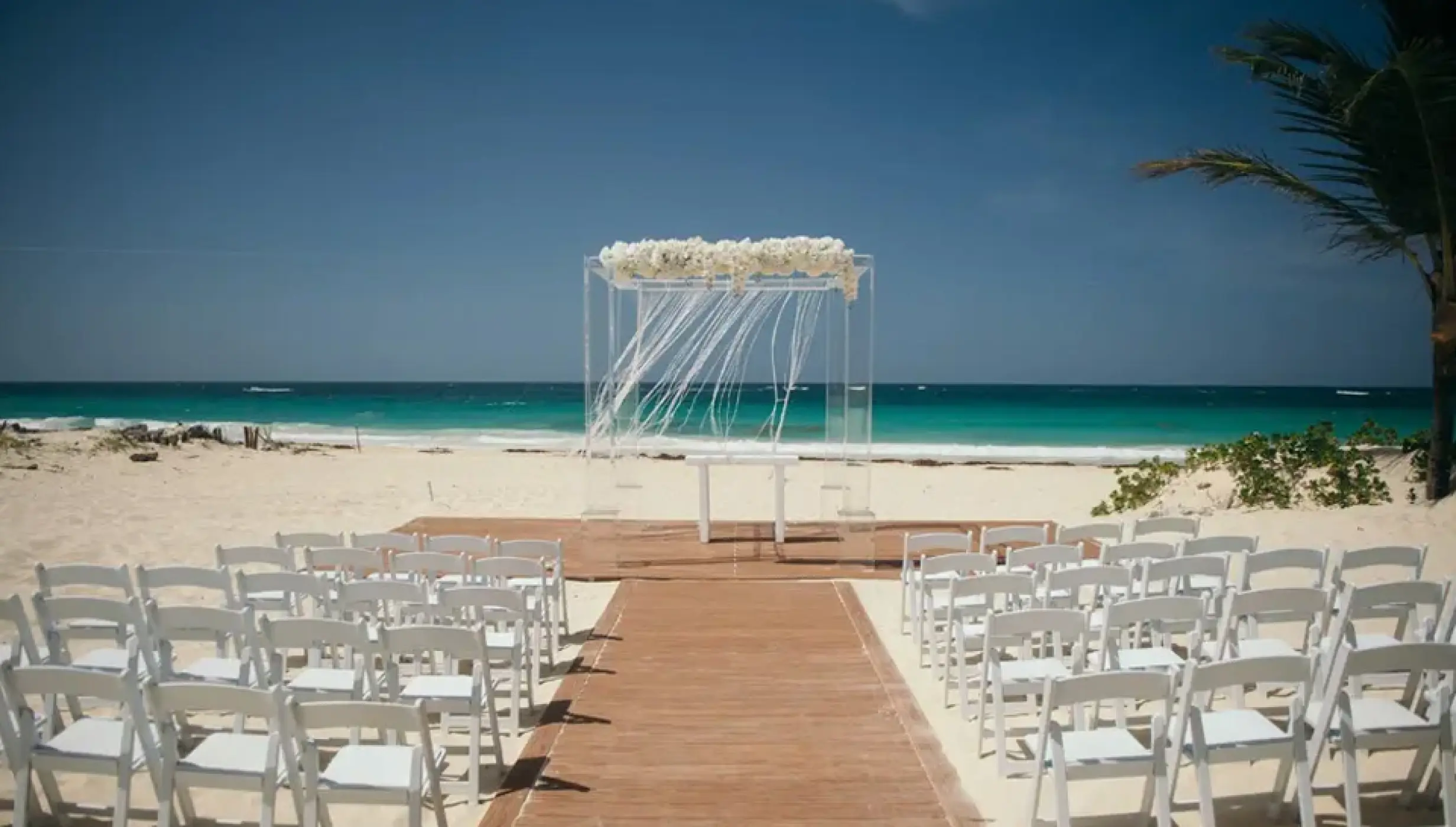 Ceremony decor on harmonica palafite wedding venue at Hard Rock Punta Cana