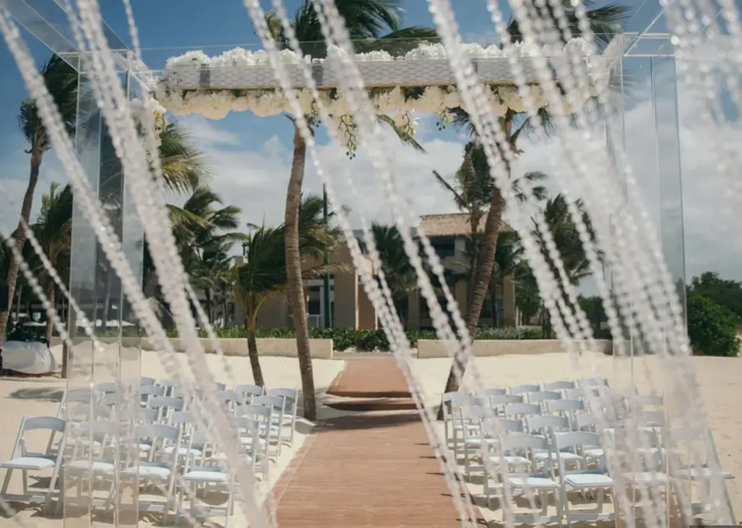 Ceremony decor on harmonica palafite wedding venue at Hard Rock Punta Cana