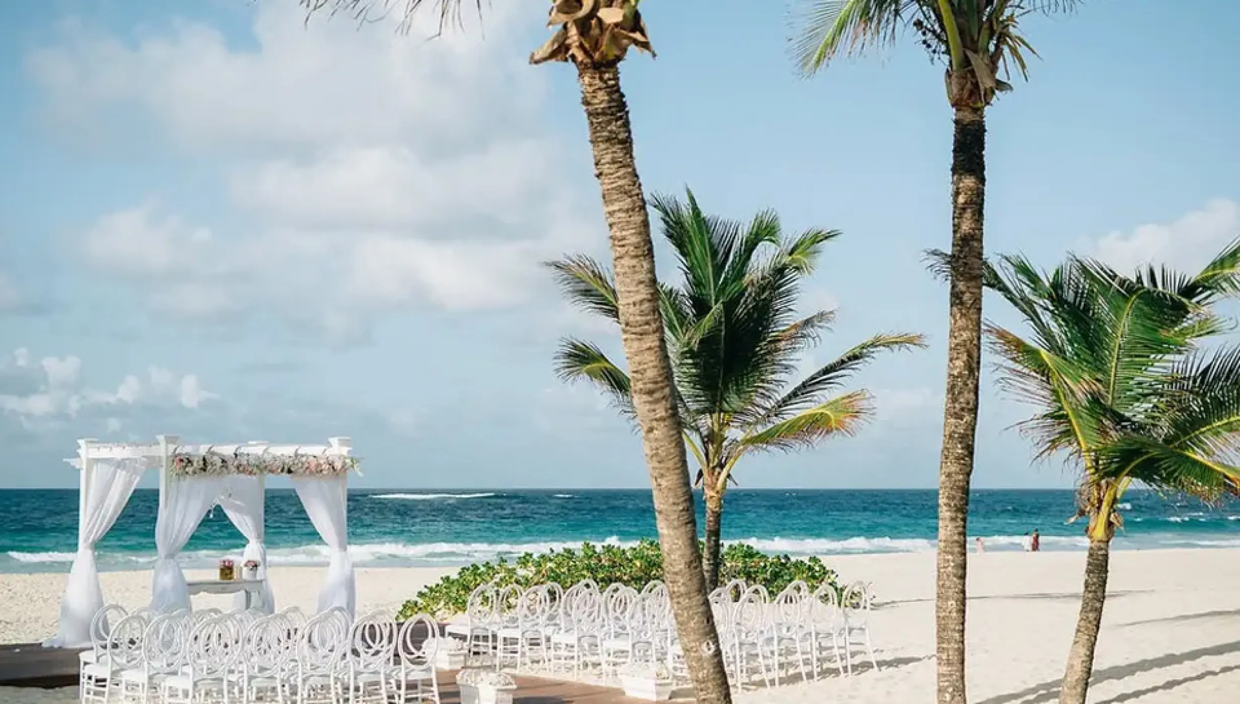 Ceremony decor on harmonica palafite wedding venue at Hard Rock Punta Cana