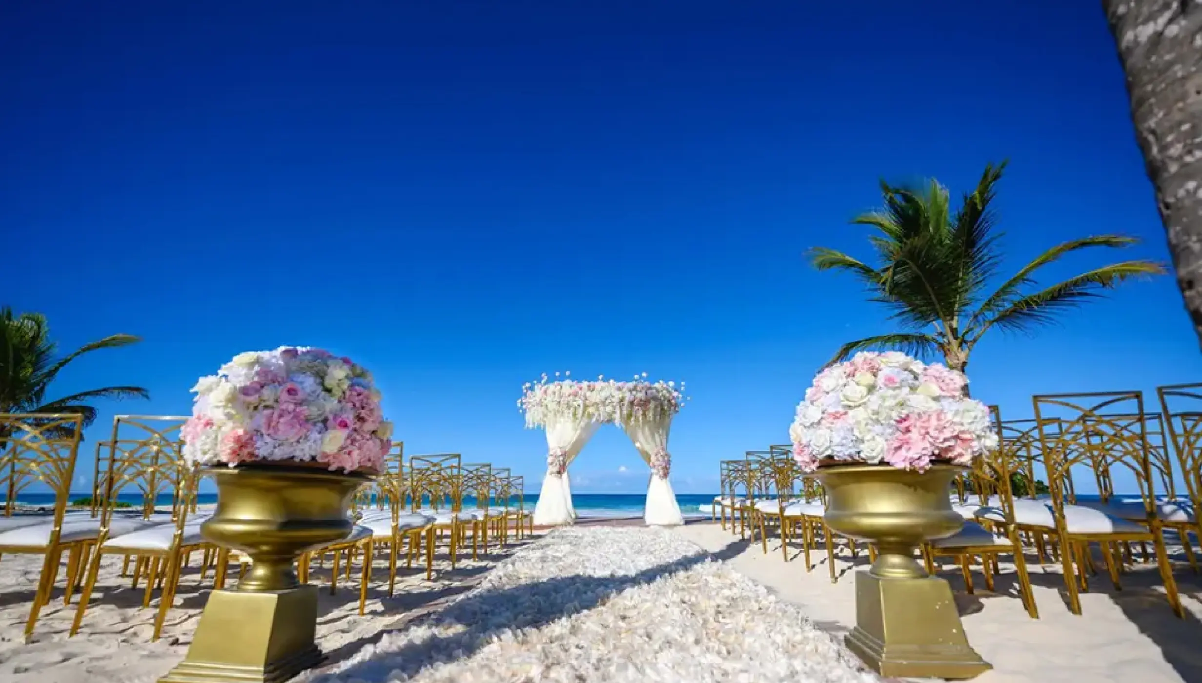 Ceremony decor on Ipanema beach wedding venue at Hard Rock Punta Cana