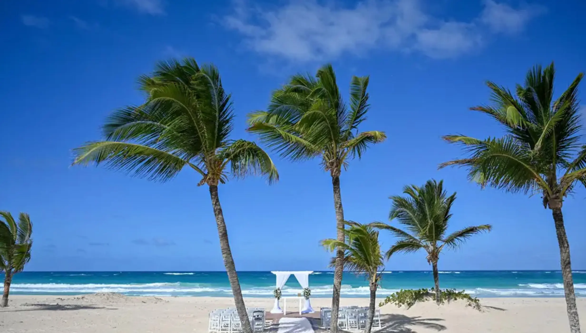 Ceremony decor on Ipanema beach wedding venue at Hard Rock Punta Cana