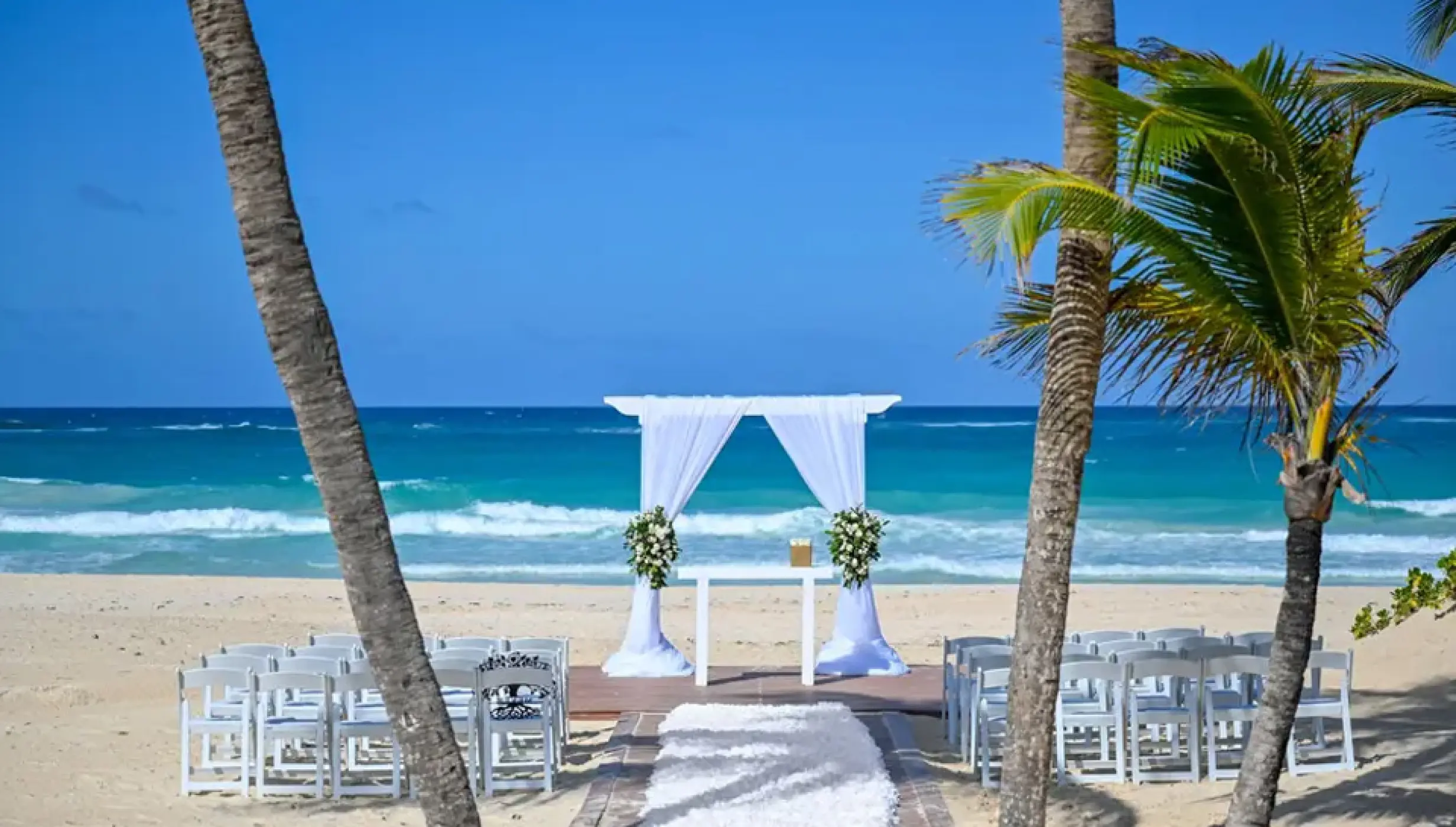 Ceremony decor on Ipanema beach wedding venue at Hard Rock Punta CanaCeremony decor on Ipanema beach wedding venue at Hard Rock Punta Cana