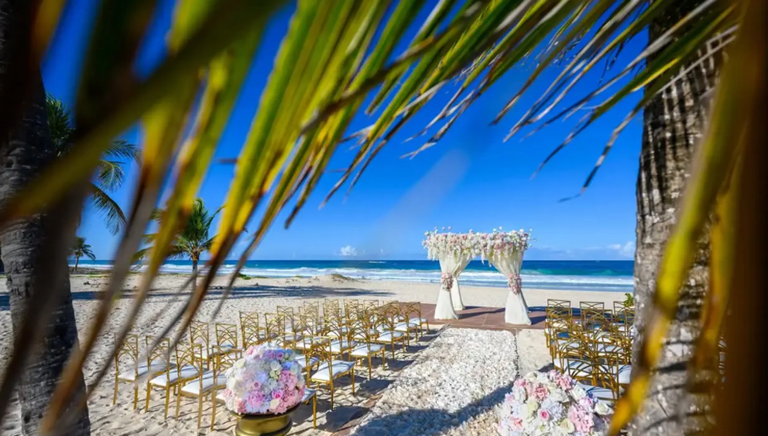Ceremony decor on Ipanema beach wedding venue at Hard Rock Punta Cana