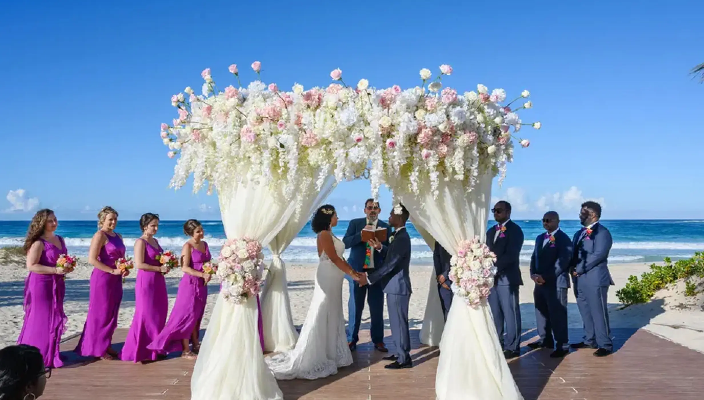 Ceremony decor on Ipanema beach wedding venue at Hard Rock Punta Cana