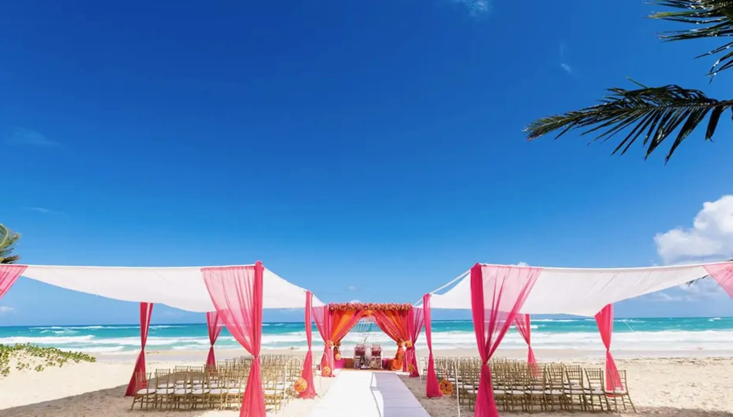 Ceremony decor on Isle beach wedding venue at Hard Rock Punta Cana