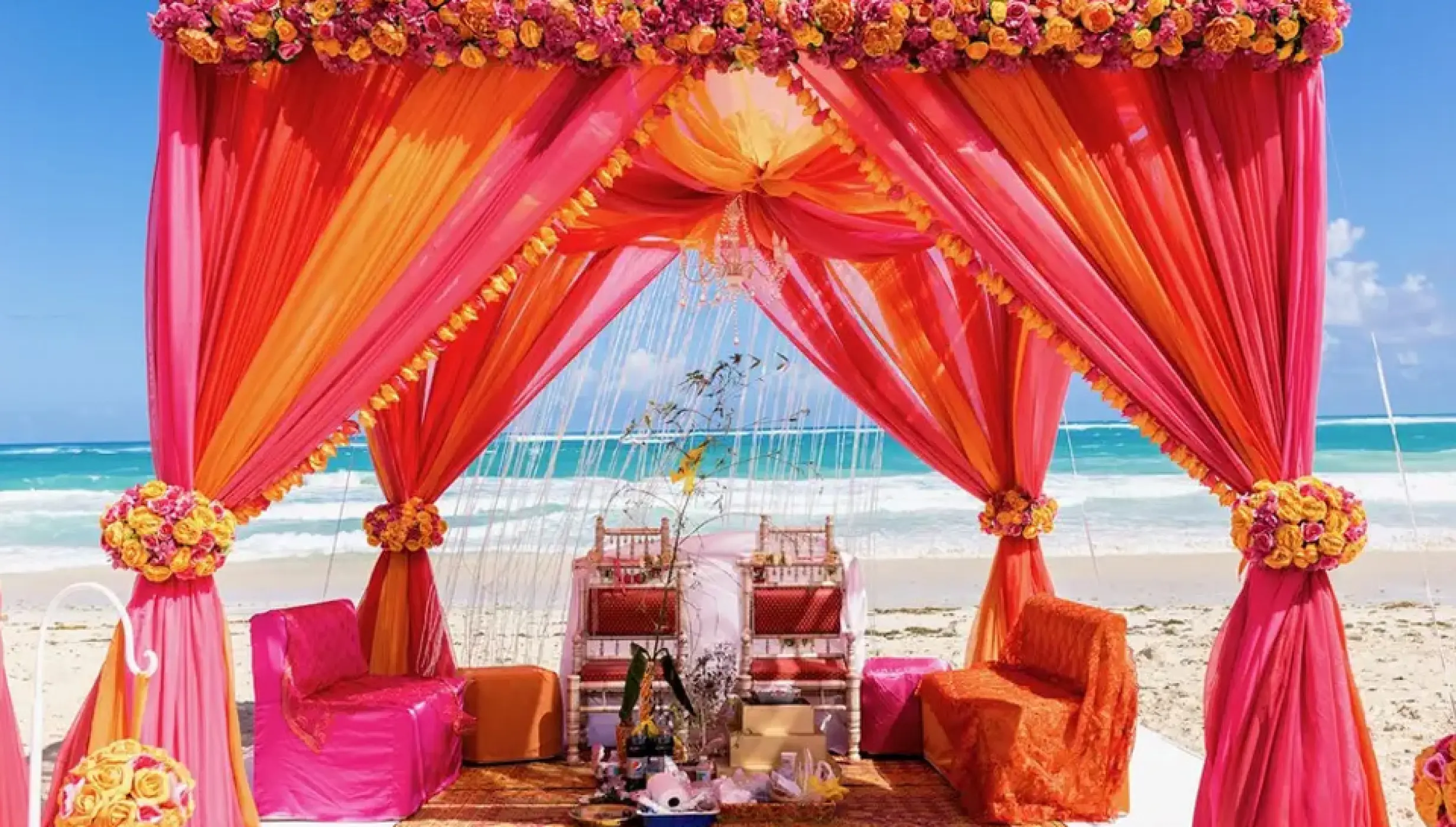 Ceremony decor on Isle beach wedding venue at Hard Rock Punta Cana