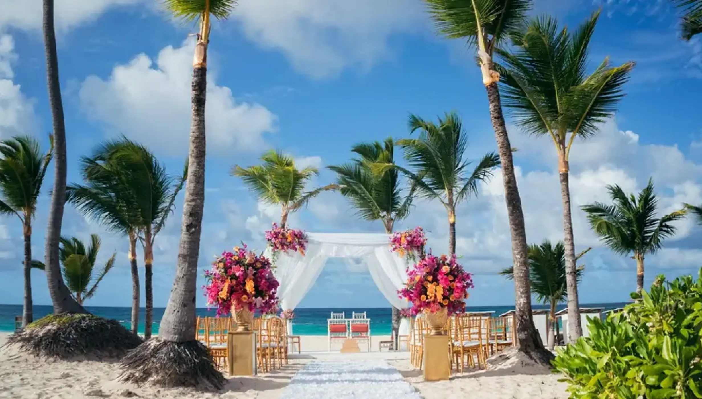 Ceremony decor on Isle beach wedding venue at Hard Rock Punta Cana