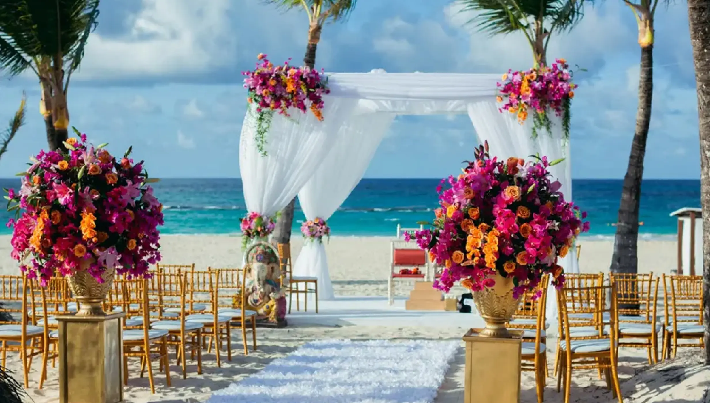 Ceremony decor on Isle beach wedding venue at Hard Rock Punta Cana