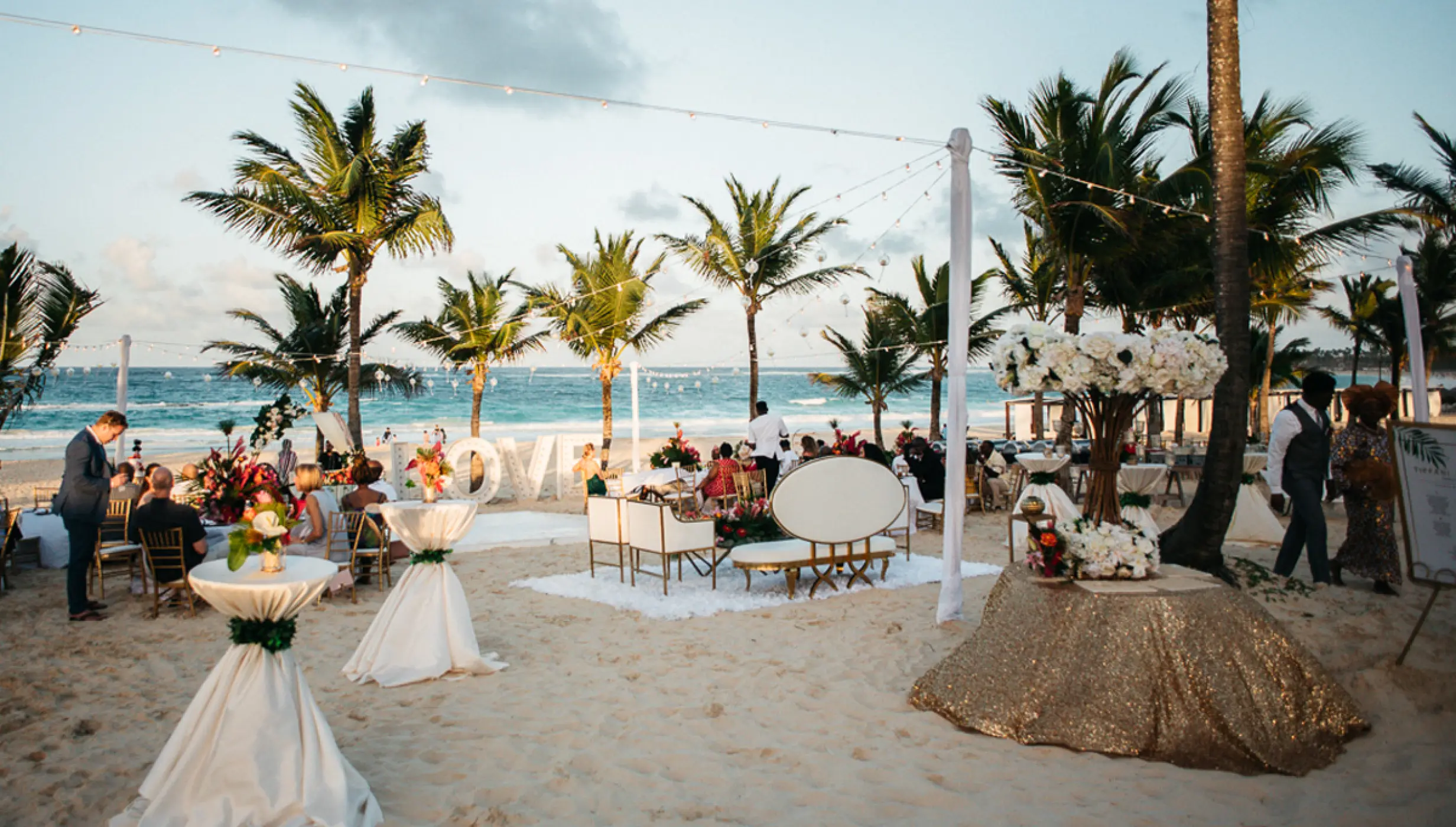Ceremony decor on Isle beach wedding venue at Hard Rock Punta Cana
