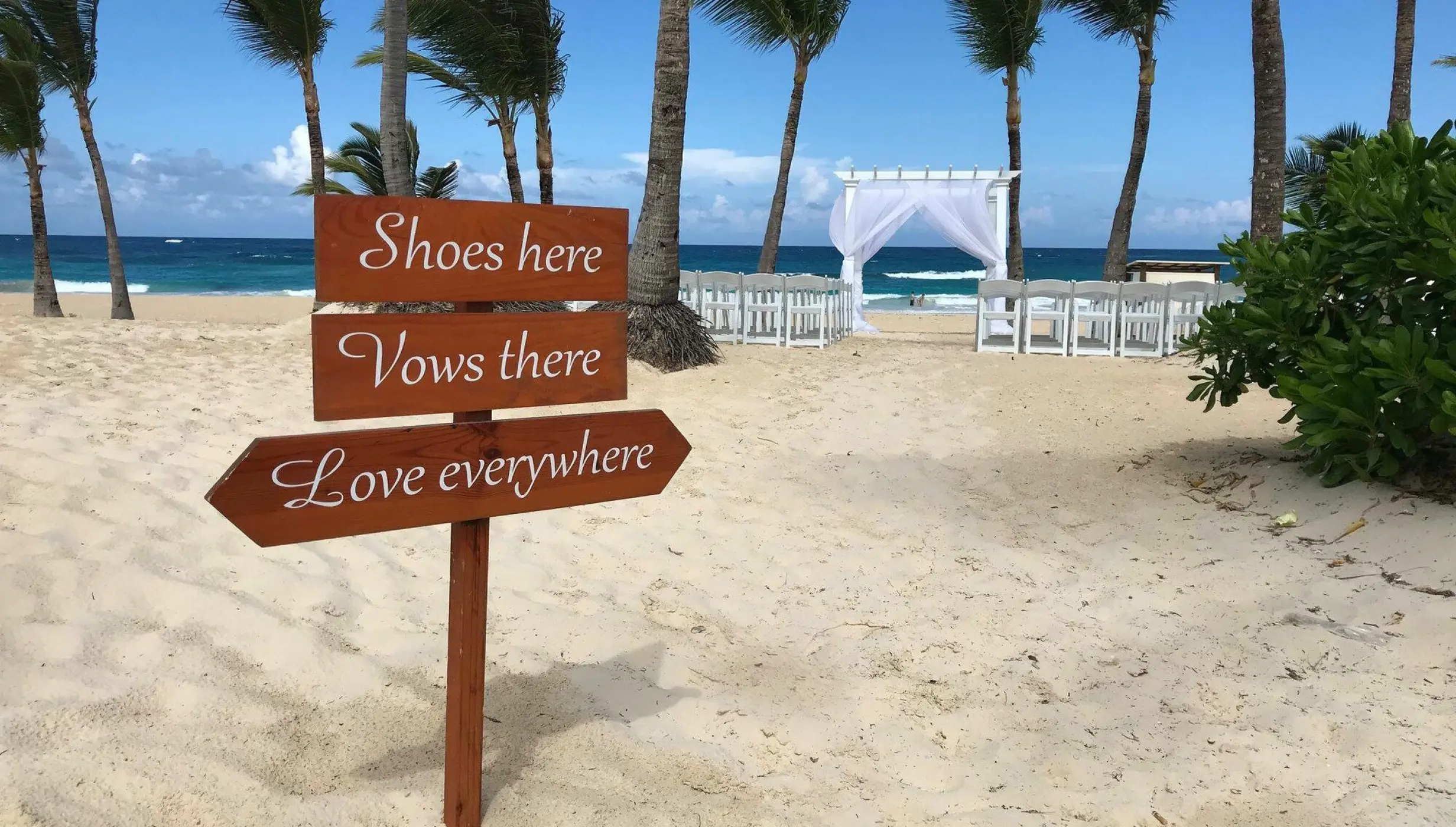 Ceremony decor on Isle beach wedding venue at Hard Rock Punta Cana