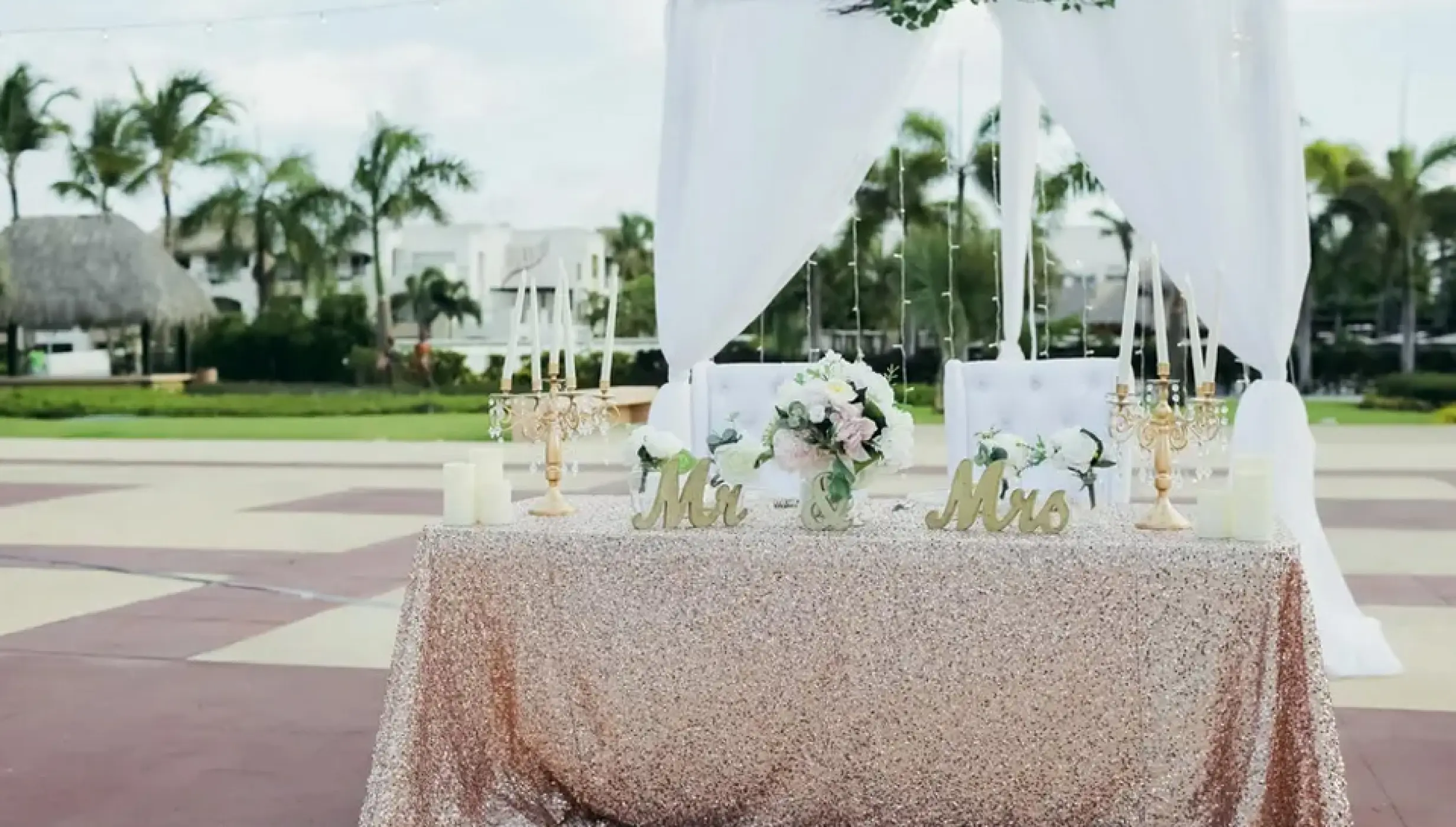 Wedding decor on the isle of wight plaza at Hard Rock Punta Cana