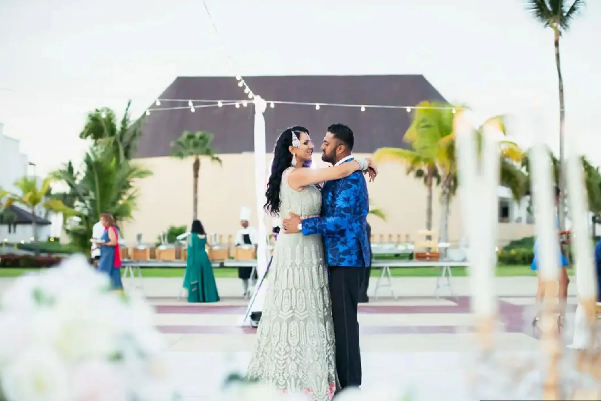 The bride and groom dancing at their outdoor reception at Hard Rock Punta Cana