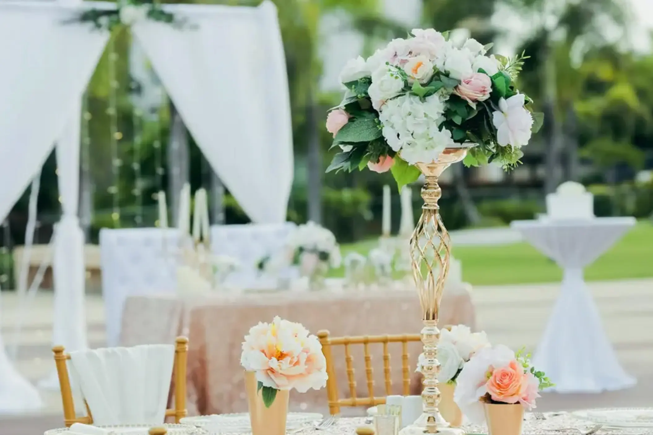 Outdoor wedding reception decor at Hard Rock Punta Cana, Punta Cana