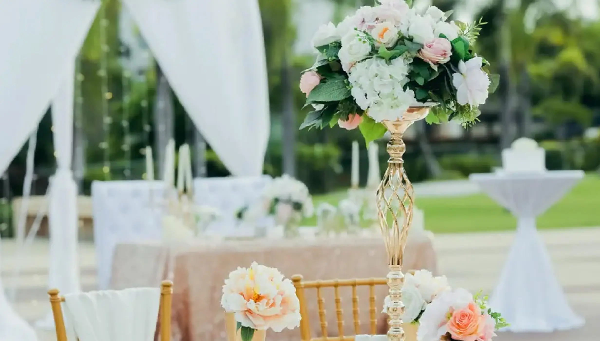 Wedding decor on the isle of wight plaza at Hard Rock Punta Cana