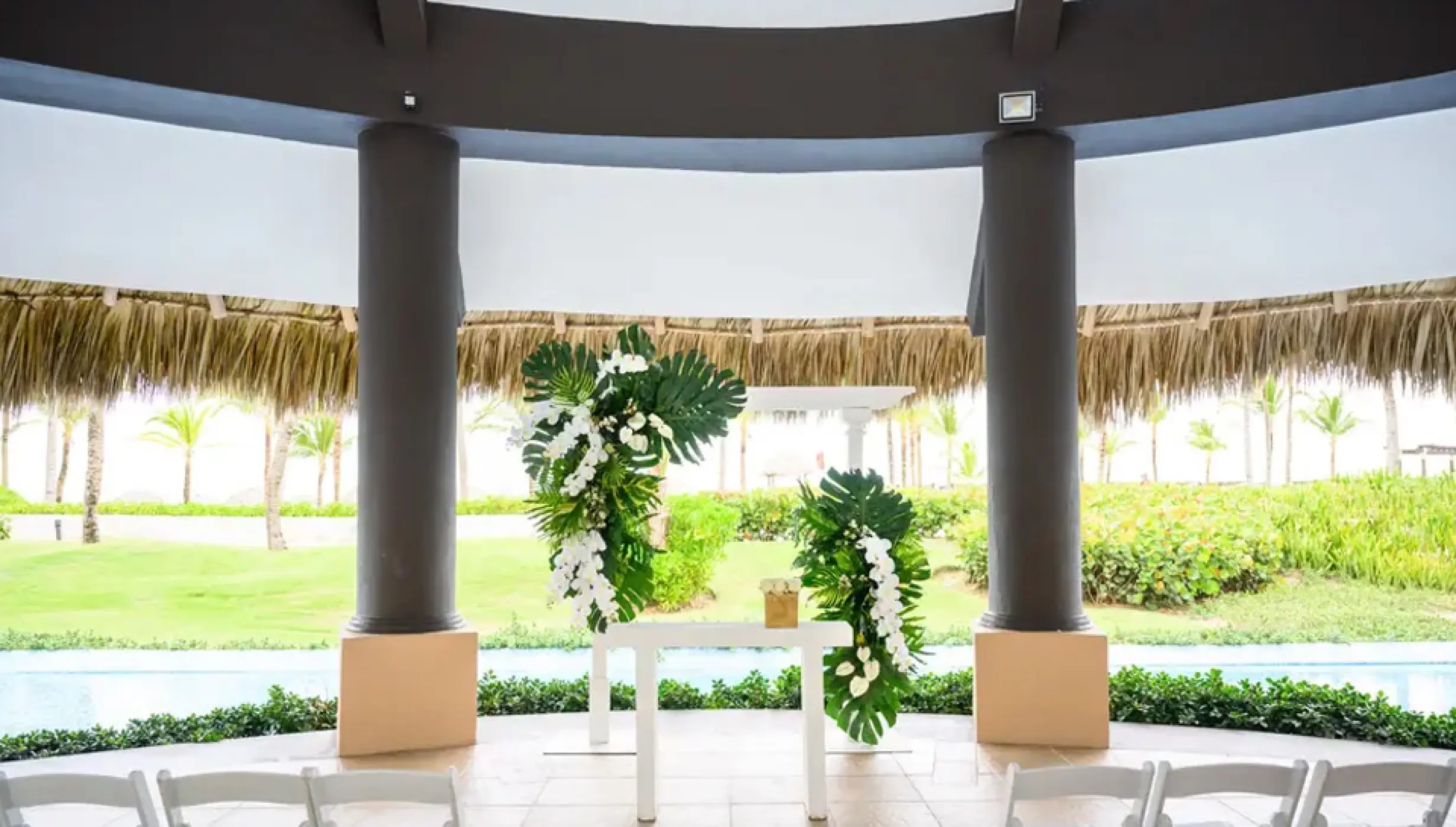 Wedding decor on the piano gazebo at Hard Rock Punta Cana