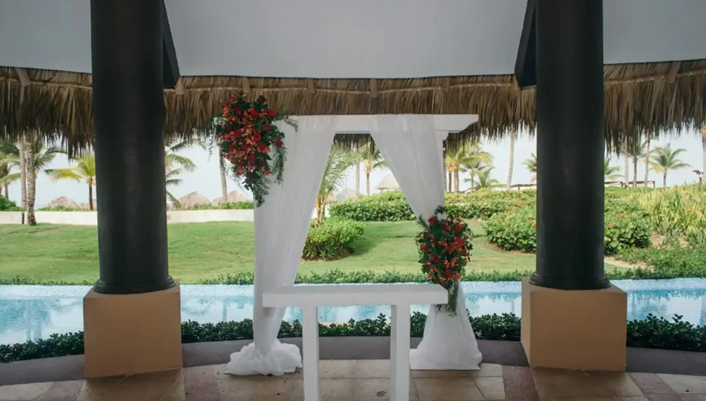 Wedding decor on the piano gazebo at Hard Rock Punta Cana