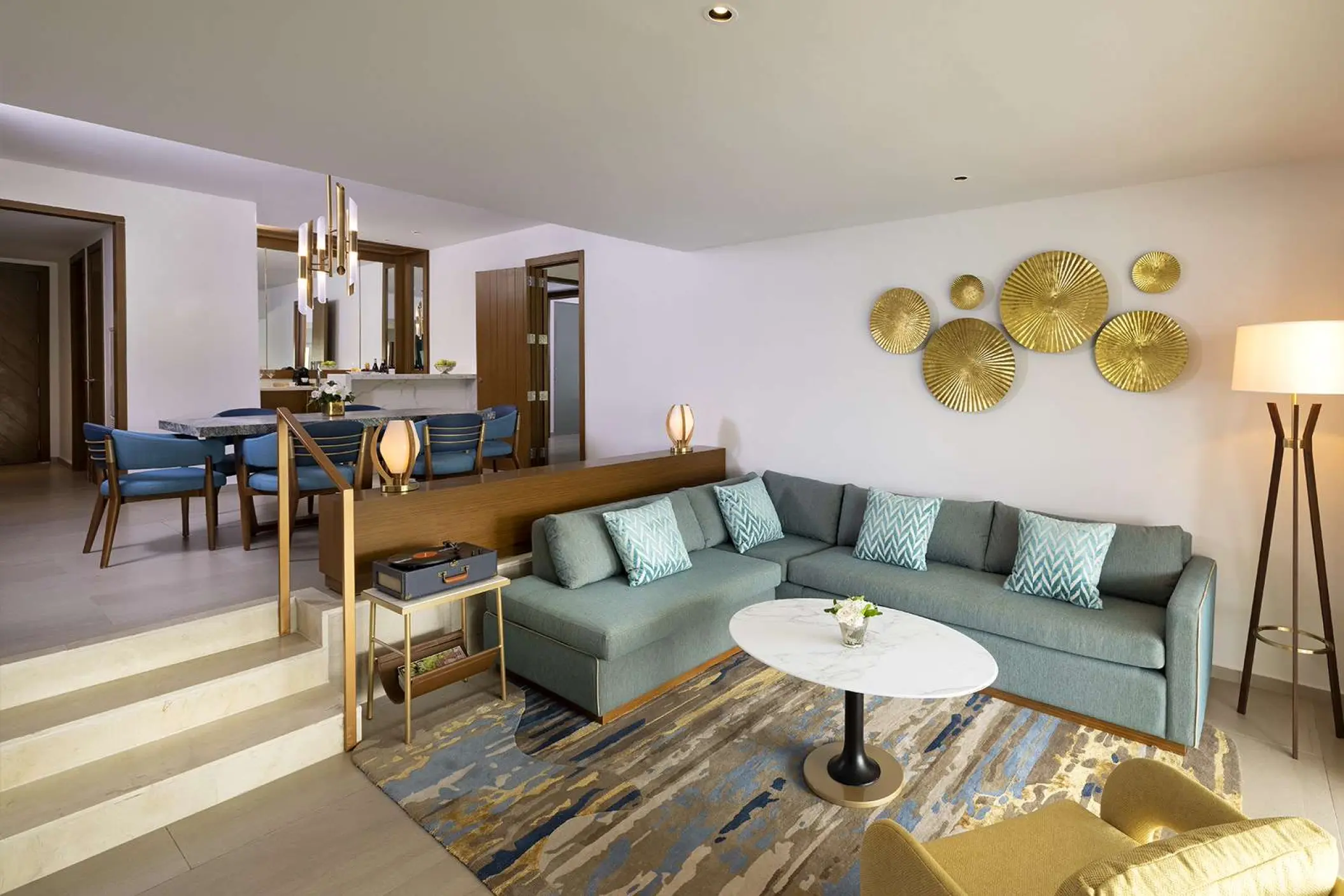 Rock Suite two-bedroom living room and dining area at Hard Rock Punta Cana