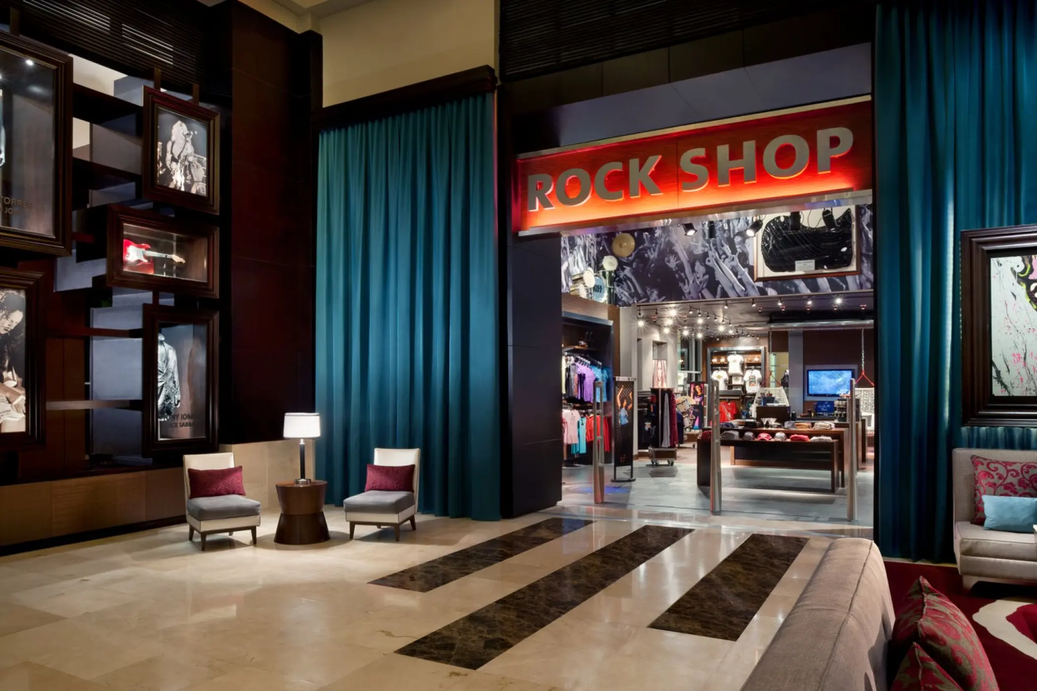 Rock Shop entrance and lobby lounge at Hard Rock Hotel Punta Cana